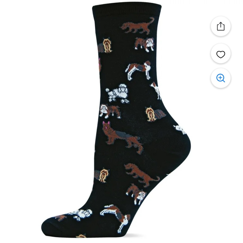 NWT Hot Sox Originals Women’s Black Dog Pattern Cotton Blend Socks 9-11